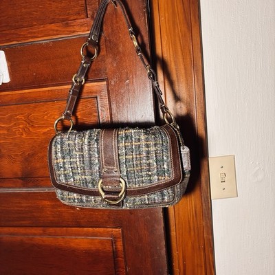 Coach Y2K Chelsea Green Tweed Double Pocket Boucle Shoulder Bag