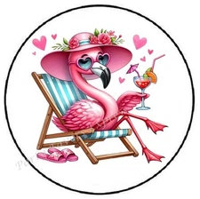 FLAMINGO IN BEACH CHAIR SUMMER ENVELOPE SEALS LABELS STICKERS PARTY FAVORS