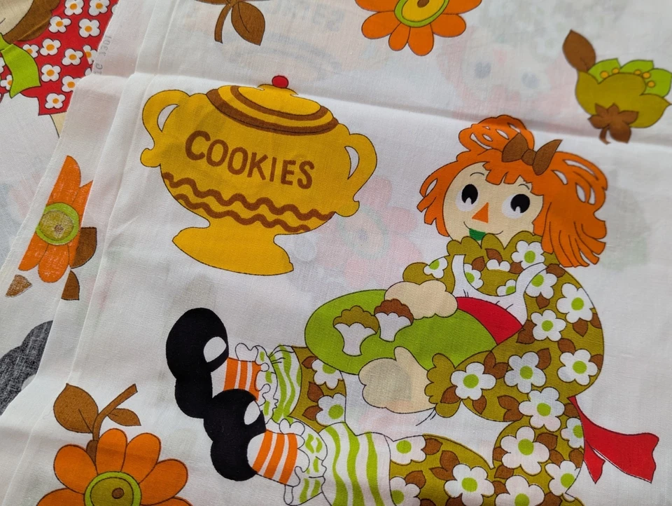 Tela de algodón Raggedy Ann Andy vintage años 70 3 yardas otoño floral naranja  Foto 2 de 4