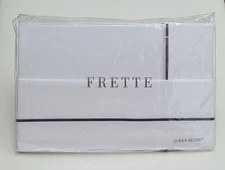 Frette One Bourdon Queen Sheet Set White/Grey 100% Cotton Percale