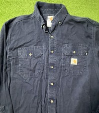 Carhartt CAT2 FR Flame Resistant Button Shirt Mens Large Navy Blue Workwear Work