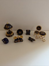 Vintage Limoges Castel Courting Miniatures 9 Pcs Cobalt Blue 22k Gold France