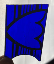 S23 Antique Vtg 3"x2" Black Blue Cobalt TULIP FLOWER Stained Glass Tiles