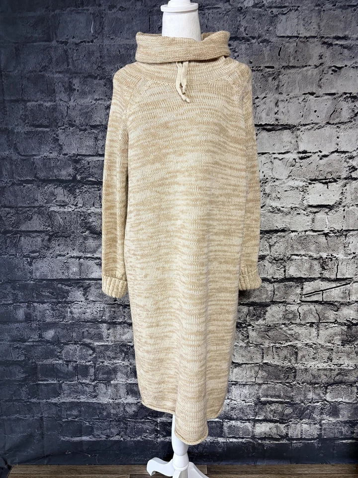 Vestido Suéter Athleta Mujer XL Beige 100% Lana Merino Cuello Capucha Manga Larga Foto 2 de 4