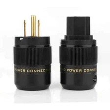Pair 24K Gold Plated US AC Power Connector IEC320 C15 Plug for Audiophile Cable