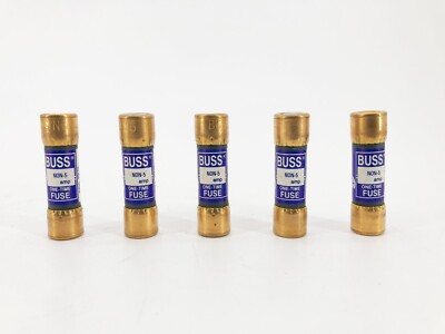 Lot of 5 New Bussmann NON-5 Fuses 5A 250V Class K5