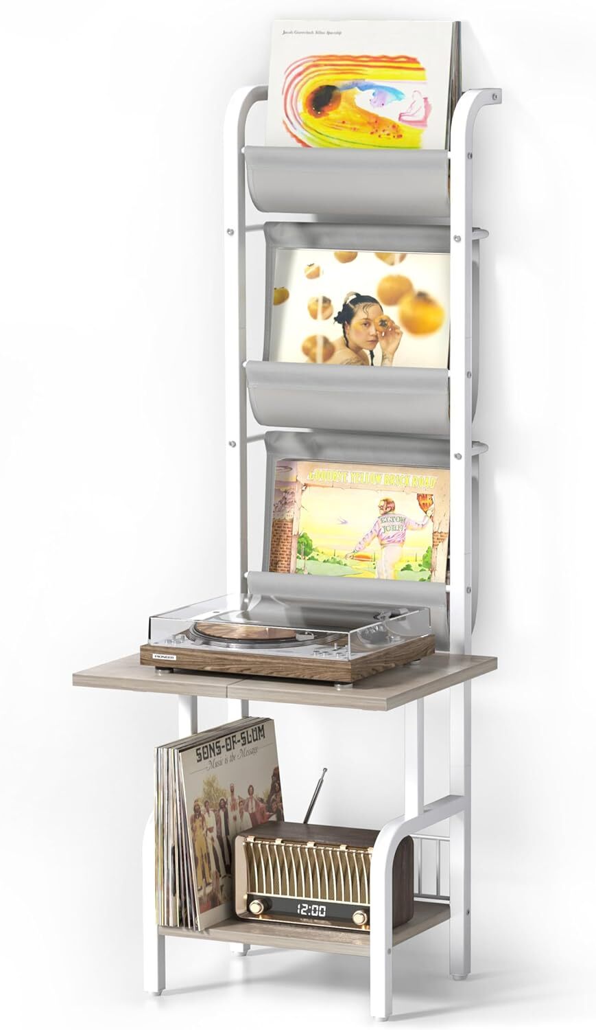 Vintage record player stand with built-in vinyl storage-image