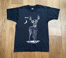 Vtg Screen Stars Single Stitch Wyoming Deer T-Shirt Black Deadstock NOS
