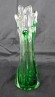 Vintage Green Swung Fluted Stretched Glass Vase Murano 10"
