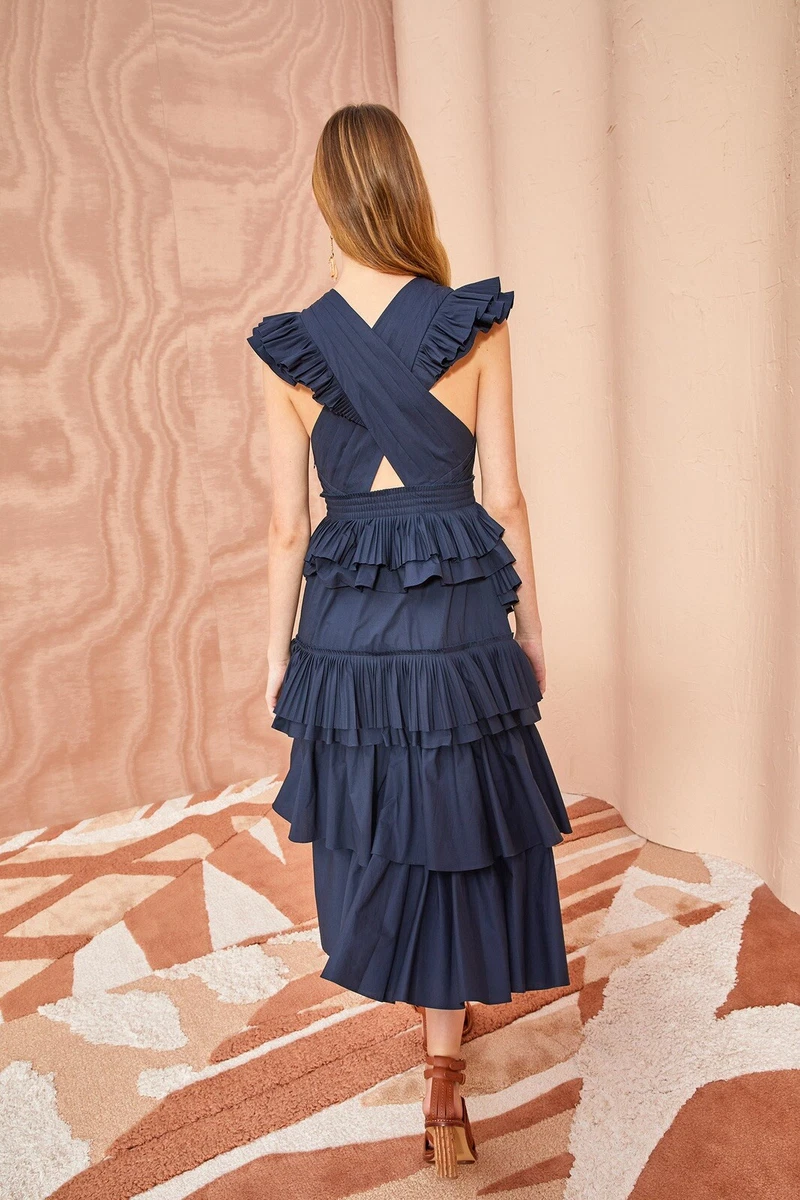 Pleated ruffle cheap midi dress