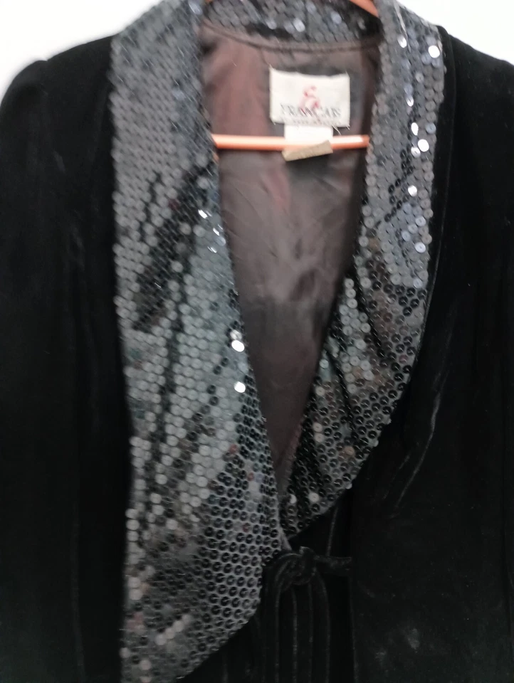 Винтажный 80-х годов En Francais Huey Waltzer женщин черный бархат куртка 10 блестками вечер - Изображение 3 из 4