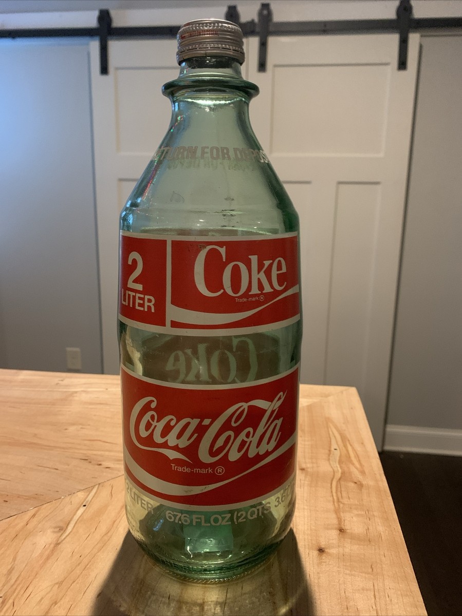 1970s Vintage COCA COLA 2 Liter Green Glass Coke Bottle 67.6 Fl Oz