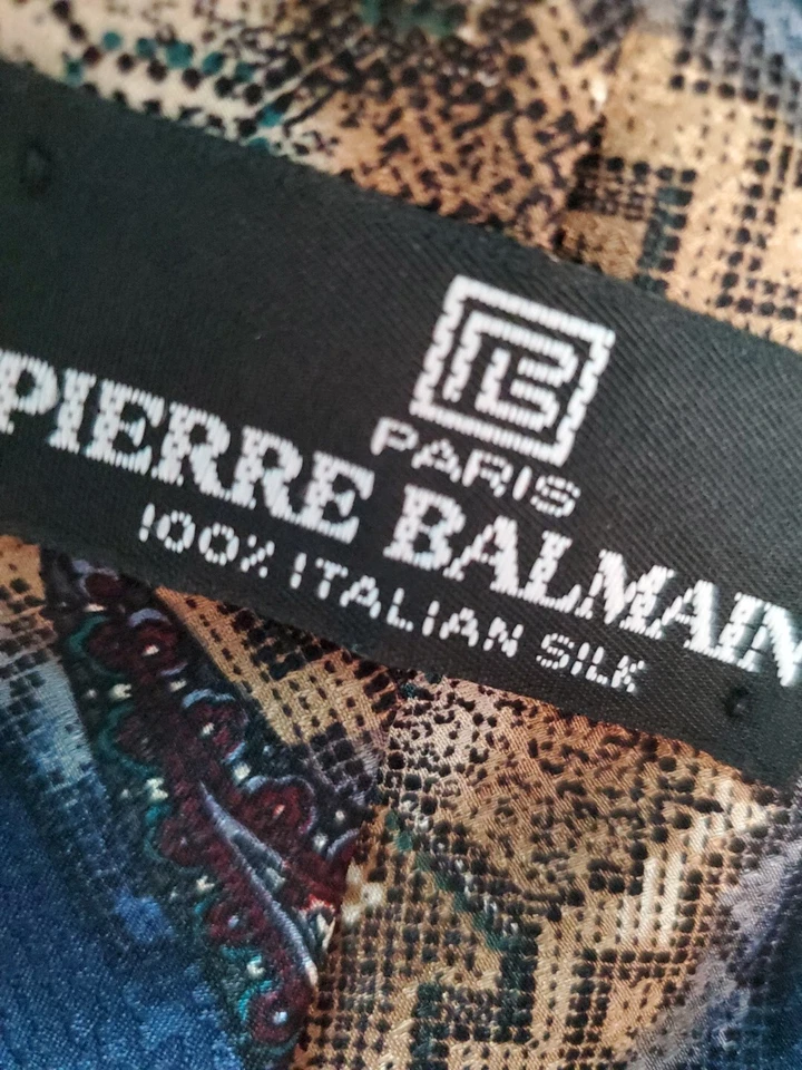 Corbata Pierre Balmain 100 % seda de colección años 90 estampado cachemir púrpura lujo 58"" EE. UU. Foto 3 de 4
