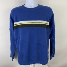 Eddie Bauer Sweatshirt Men's XXL Crew Neck Long Sleeve Blue Striped 10 Cotton