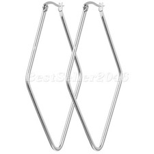Women Large Stainless Steel Square Geometric Dangle Hoop Earrings 2pcs