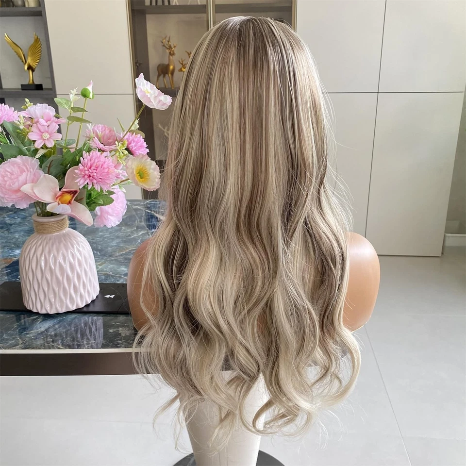 Peluca rubia platino ceniza 20" Ombre Highlight platino 13x6 pelucas delanteras de encaje Foto 3 de 4