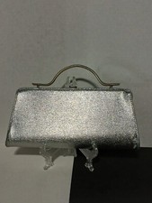 Vintage Metallic Silver Evening Clutch Purse w/Clasp Lock And Metal Handle