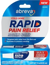 Abreva Cold Sore Treatment Rapid Pain Relief Cream - 1 Tube, 3 Grams EXP 10/25