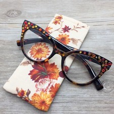 Crystal Rhinestone Cat Eye Reading Glasses 1.75 Stylish Bling Readers Soft Case