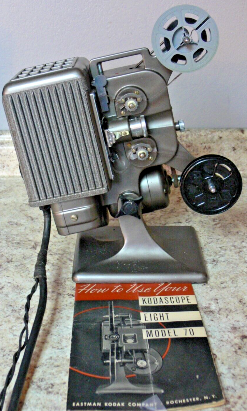 Vintage Eastman Kodascope Eight Model 70, 8mm Film Projector w/Case, Film Tested