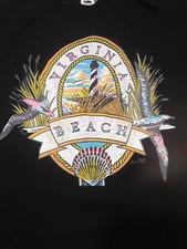 Vintage Shirt Mens L Black Virginia Beach Graphic Single Stitch Made In USA 90s