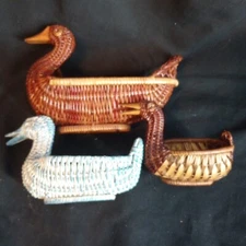 Lot Of 3 Vintage Small Wicker Duck Baskets with Wooden Beaks 3D Cute GUC