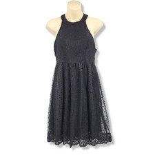 Vanity Black Lace Halter Dress Sleeveless A-Line Fit and Flare Party Cocktail