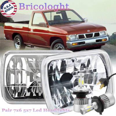 2pc 5x7'' 7x6'' GLASS LED Headlights Hi/Lo Beam For Nissan Pickup Hardbody D21 +