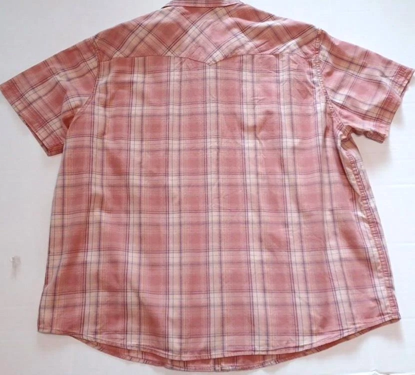 Foundry Men's Shirt 2XL White Snaps Plaid Short Sleeve Button Pink Peach - Image 2 of 4