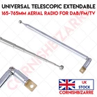UNIVERSAL TELESCOPIC EXTENDABLE 165-765MM AERIAL RADIO FOR DAB/FM/TV - SCREW ON