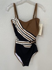 NWT Gottex Women  s One Piece Swimsuit Brown Black White Size 12