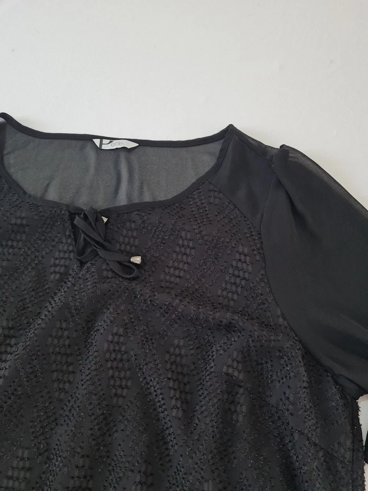 Ladies Blouse BHS Size 18 Petite Black Sheer 3/4 Sleeves Crew Neck 11644 - Image 4 of 4
