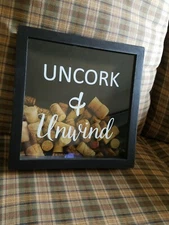 Wine Cork Holder - Wood With Glass Front New