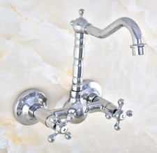 Chrome Double Cross Handle Wall Mount Bathroom Sink Faucet Mixer Tap 2nf584