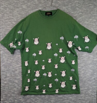 Prohibit Men's/Unisex Crew Neck Short Sleeve T-shirt Green Size XL Japanese Face