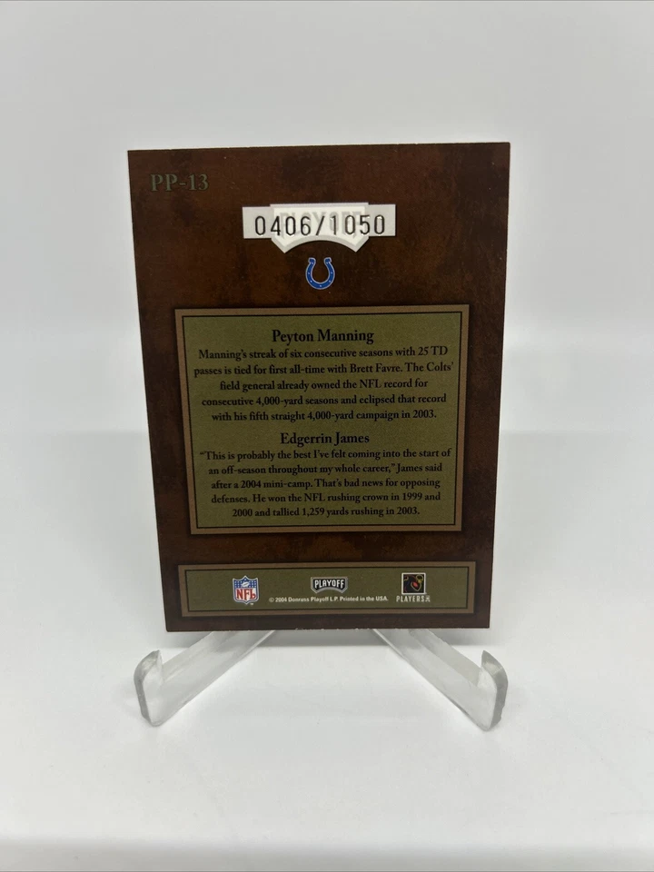 2004 Donruss Hogg Heaven Pig Pals #13 Peyton Manning Edgerrin James #/1050 - Image 2 of 3