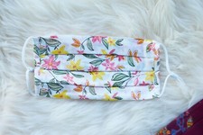 Reusable cotton floral white color face mask with filter pocket and nose wire