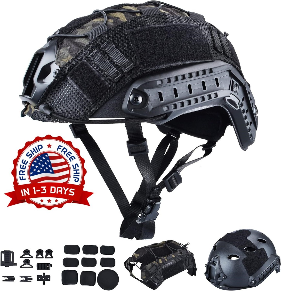 Casco táctico rápido para airsoft y paintball con funda para casco  extragrande