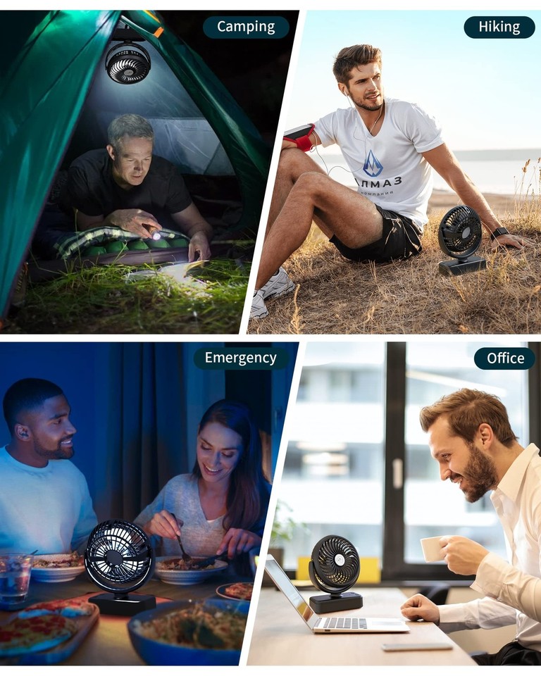 Portable Camping Fan, Small Tent Fan with Hanging Hook, 40 Working