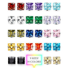 3/4/5/6/7/8mm Square CZ Birthstone Stud Earrings, Hypoallergenic Stainless Steel