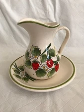 Vintage Small Pitcher & Saucer Sauce Creamer or Gravy Server Plate Strawberries