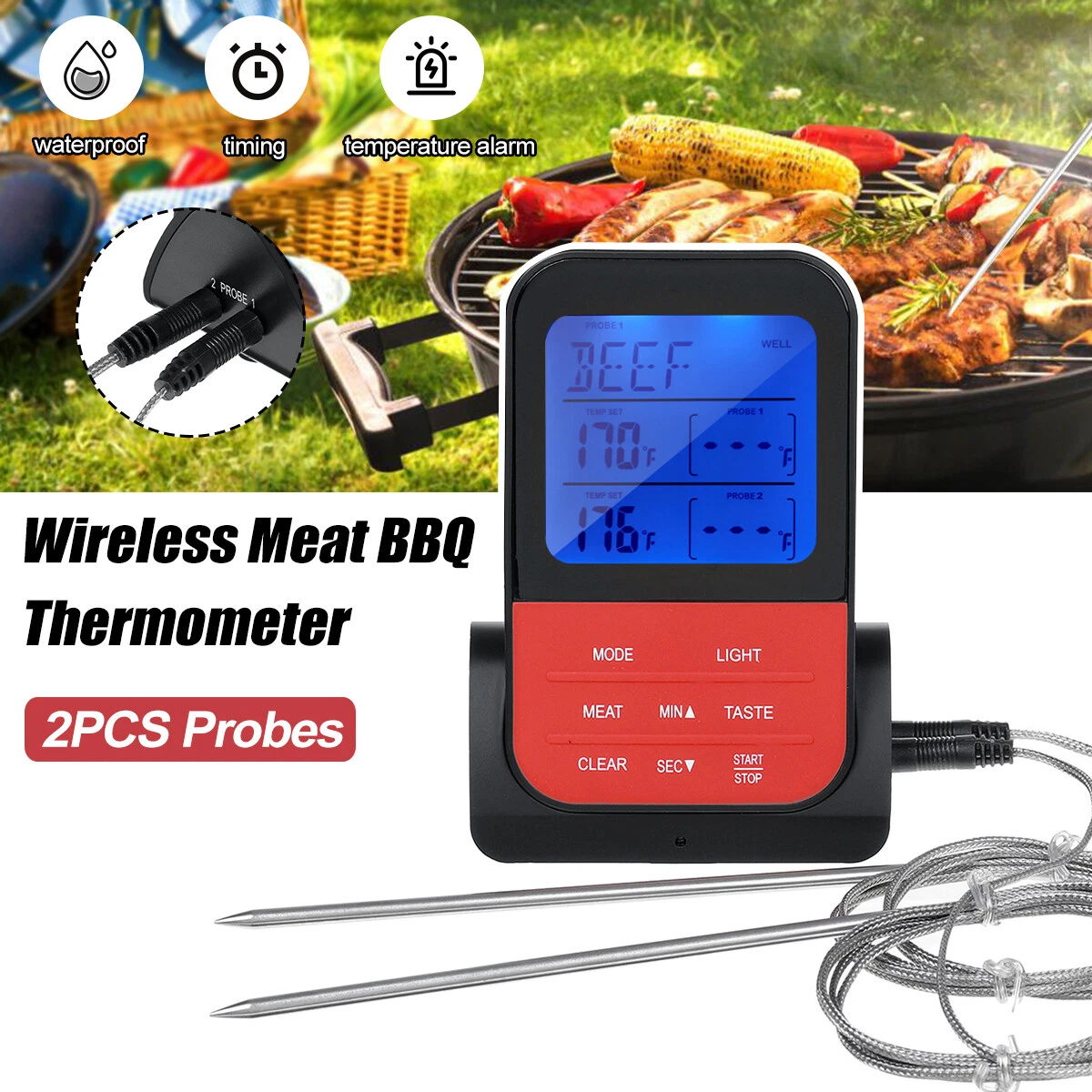 Wireless Digital Probe Meat Thermometer For Grill Smoker Bbq Food