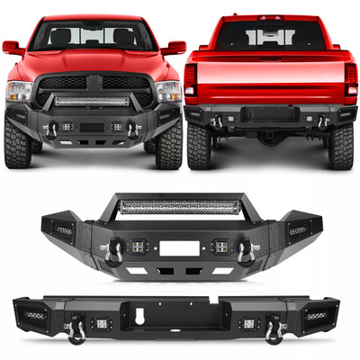 FRONT & REAR BUMPER w/ Lights For 2013-2018 Dodge Ram 1500 Textured Full Width
