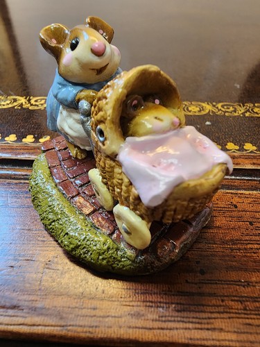 Annette Petersen Mouse Figurine Baby Carriage Clay Handmade 1985