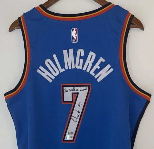 Chet Holmgren "OKC Walking Bucket" Signed Nike NBA Thunder Jersey BAS USASM 2/10