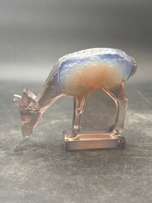 Vintage Lalique France Lilac Fawn Deer Crystal Figurine Opalescent