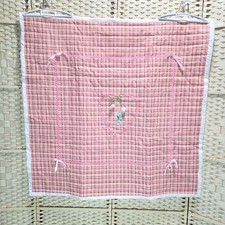 Hand Stitched Baby Quilt Pink Plaid 43x43 Whole Cloth