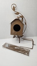 New Metal Birdhouse Art Stake Outdoor Rustic Bird House Stand Garden Yard Decor