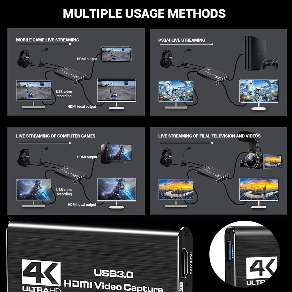 4K Audio Video Capture Card USB 3.0 HDMI Video Capture Device Full HD ...