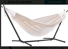 Vivere Double Hammock with Space Saving Steel Stand Natural Wood